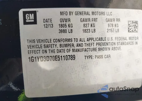 2014 Chevrolet Corvette Stingray z USA, uszkodzony, nr VIN 1G1YD3D70E5110789